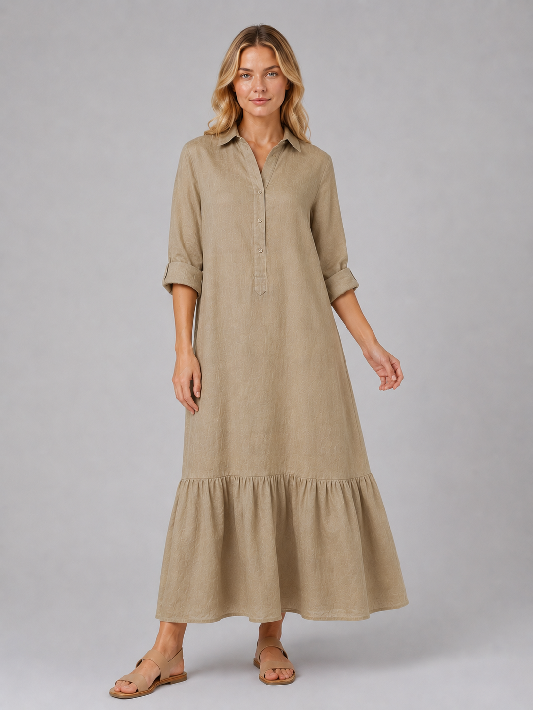 Women’s Cotton Blend Maxi Shirt Dress – Relaxed Tiered Summer Fit