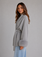 Women's Belted Wool Blend Coat – Faux Fur Trim Wrap Coat