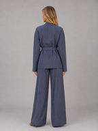 Women’s Pinstripe Two-Piece Set – High Neck Top & Wide Leg Trousers