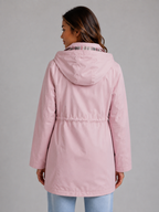 Women's Hooded Waterproof Parka Jacket – Drawstring Waist Rain Coat