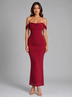 Women's Off-Shoulder Ruched Maxi Dress – Wedding Guest Gown