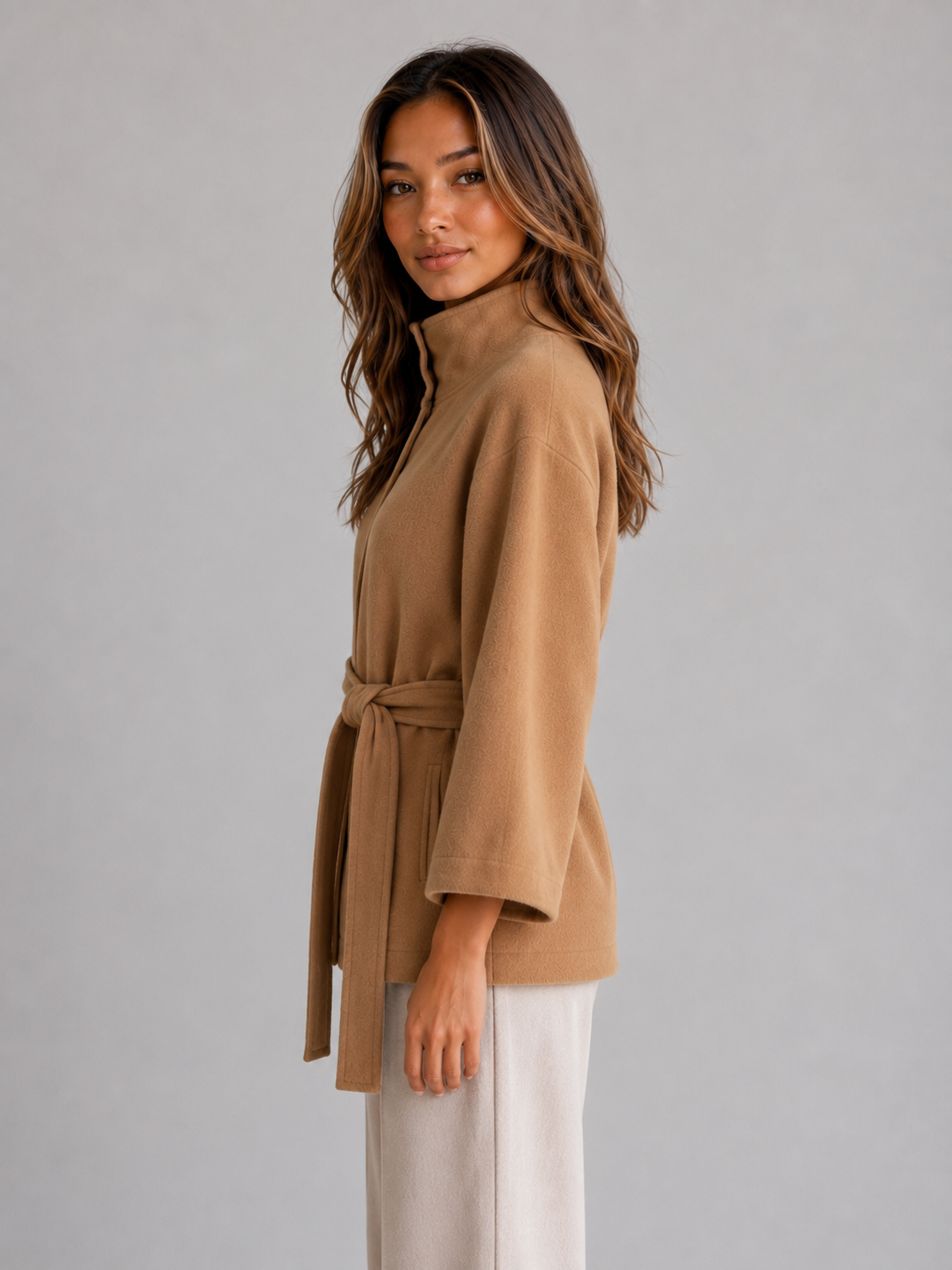 Women's Belted Cape Jacket – Stand Collar Wrap Coat