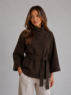 Women's Belted Cape Jacket – Stand Collar Wrap Coat