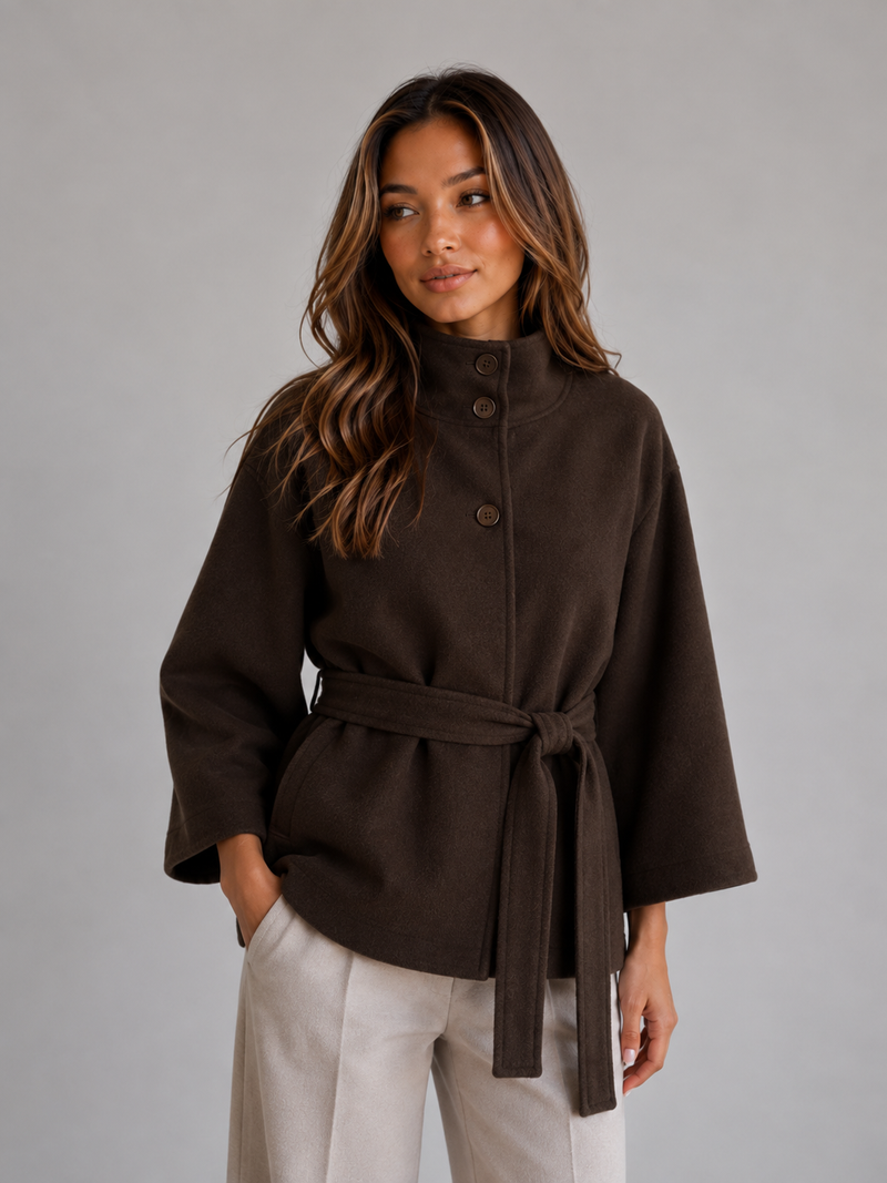 Women's Belted Cape Jacket – Stand Collar Wrap Coat