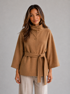 Women's Belted Cape Jacket – Stand Collar Wrap Coat