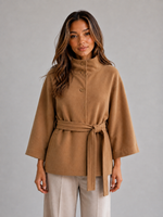 Women's Belted Cape Jacket – Stand Collar Wrap Coat