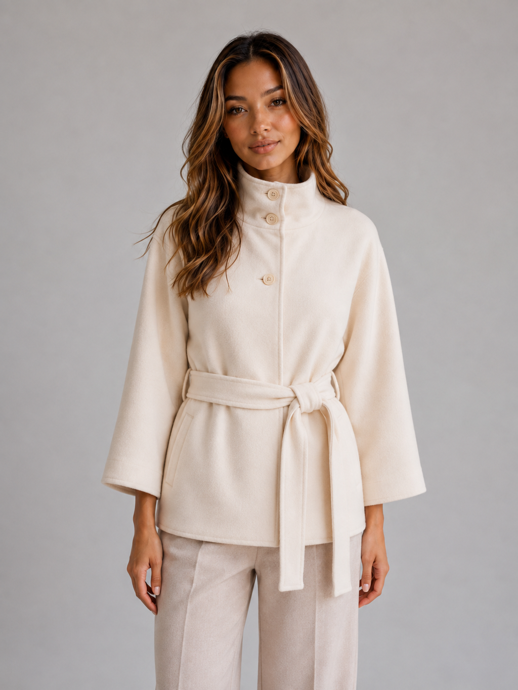 Women's Belted Cape Jacket – Stand Collar Wrap Coat