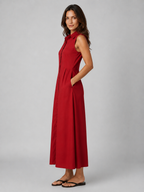 Women's Sleeveless Button Front Maxi Shirt Dress with Pockets – Flattering Fit