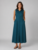 Women's Sleeveless Button Front Maxi Shirt Dress with Pockets – Flattering Fit