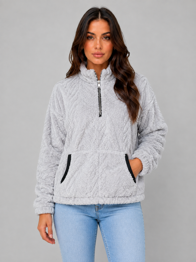Women's Plush Half Zip Pullover – High Neck Fleece Jacket