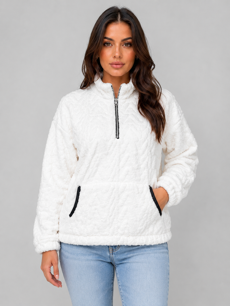 Women's Plush Half Zip Pullover – High Neck Fleece Jacket