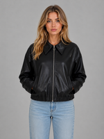 Women's Zip Leather Jacket with Pockets – Relaxed Cropped Fit