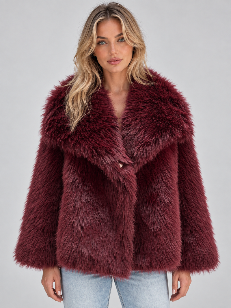 Women’s Faux Fur Jacket – Plush Oversized Collar Winter Coat