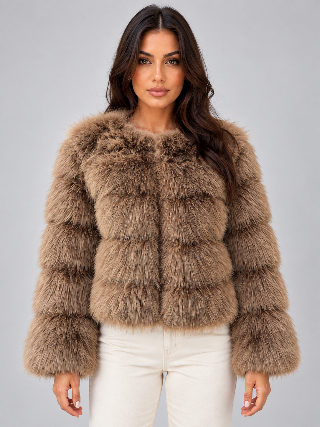 Women’s Faux Fur Jacket – Plush Cropped Winter Coat
