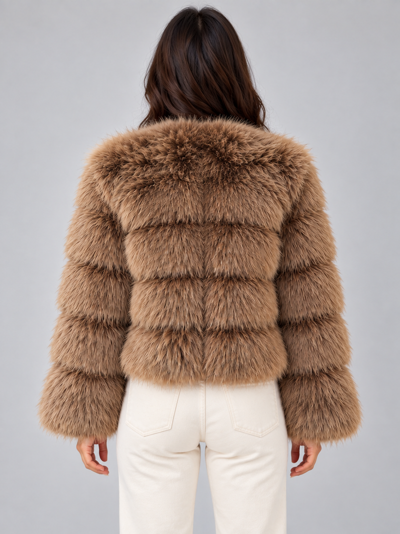 Women’s Faux Fur Jacket – Plush Cropped Winter Coat