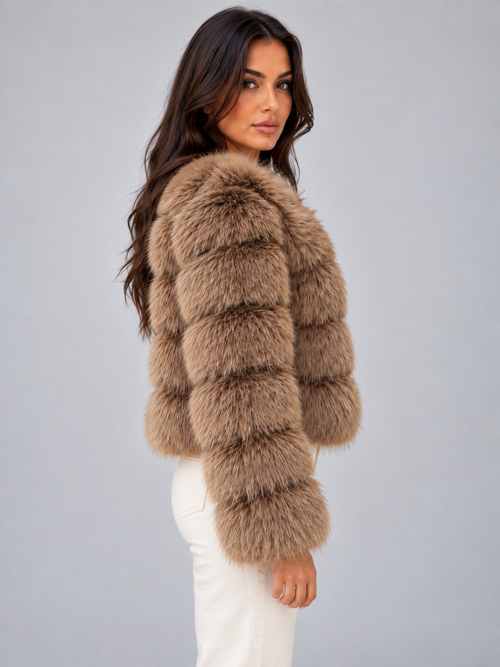 Women’s Faux Fur Jacket – Plush Cropped Winter Coat