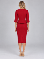 Women’s Tailored Peplum Blazer & Pencil Skirt Co-Ord Set – Gold Button Two-Piece Suit