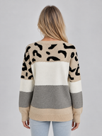 Women’s Leopard Print Jumper – Relaxed Crew Neck Knit Sweater
