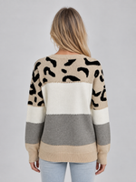 Women’s Leopard Print Jumper – Relaxed Crew Neck Knit Sweater