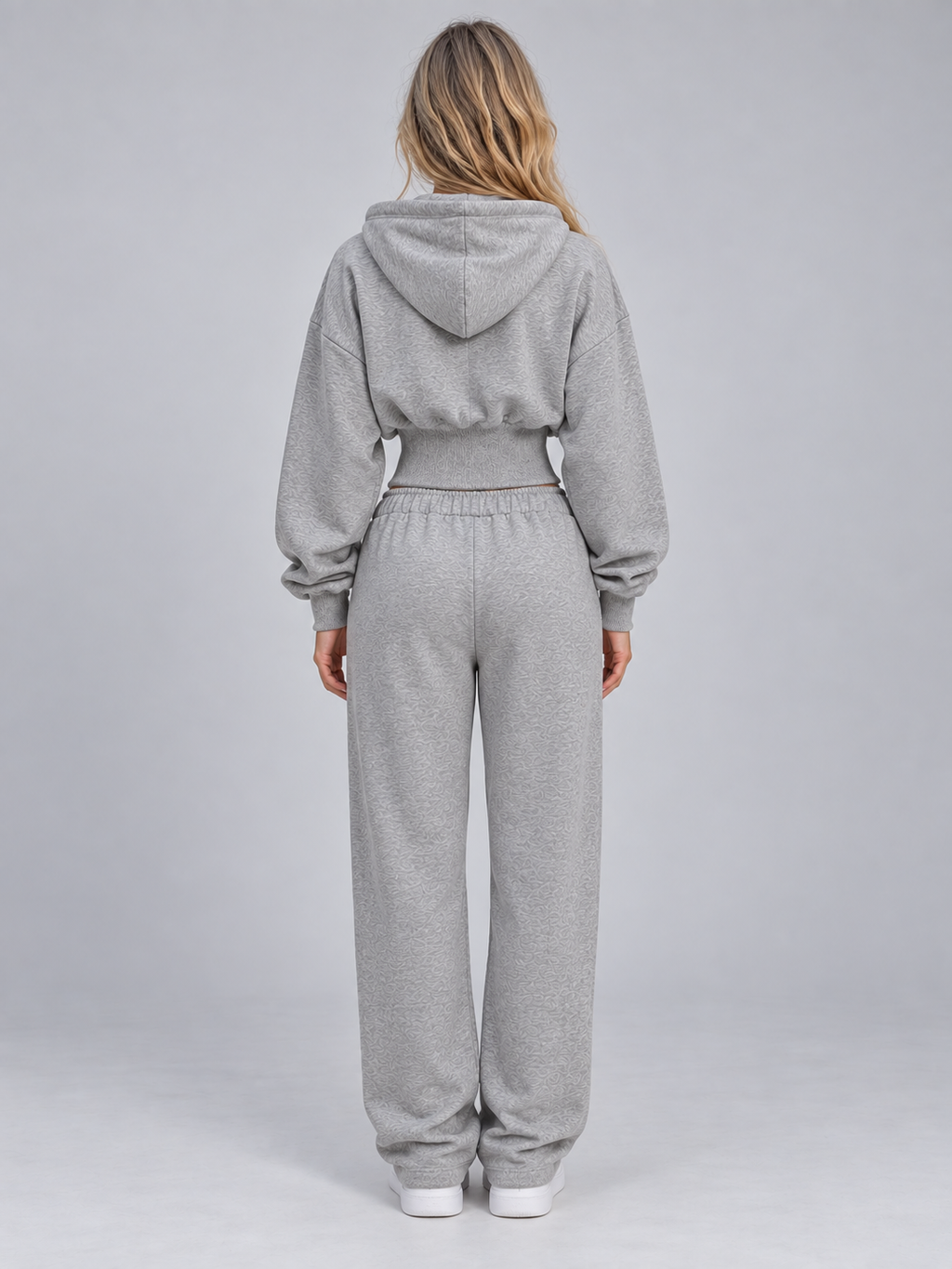 Women’s Two-Piece Tracksuit – Cinched Waist Zip Hoodie & Wide Leg Joggers