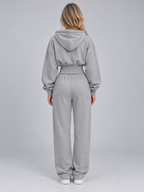 Women’s Two-Piece Tracksuit – Cinched Waist Zip Hoodie & Wide Leg Joggers