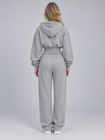 Women’s Two-Piece Tracksuit – Cinched Waist Zip Hoodie & Wide Leg Joggers