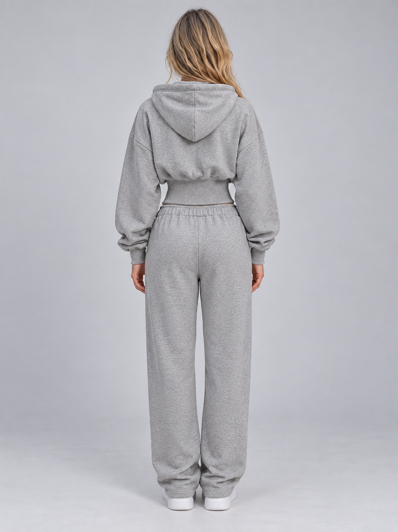 Women’s Two-Piece Tracksuit – Cinched Waist Zip Hoodie & Wide Leg Joggers