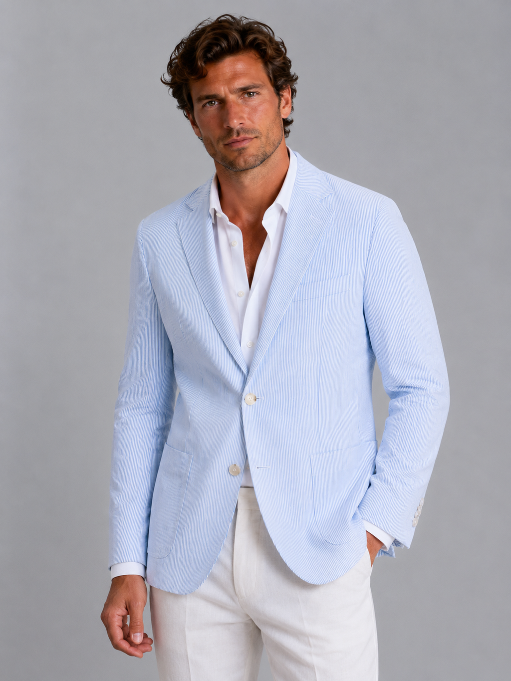 Men’s Striped Summer Blazer – Lightweight Tailored Suit Jacket