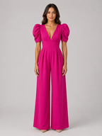 Women's Puff Sleeve Wide Leg Jumpsuit – Tailored Formal Style