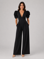 Women's Puff Sleeve Wide Leg Jumpsuit – Tailored Formal Style
