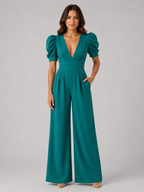 Women's Puff Sleeve Wide Leg Jumpsuit – Tailored Formal Style