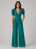 Women's Puff Sleeve Wide Leg Jumpsuit – Tailored Formal Style