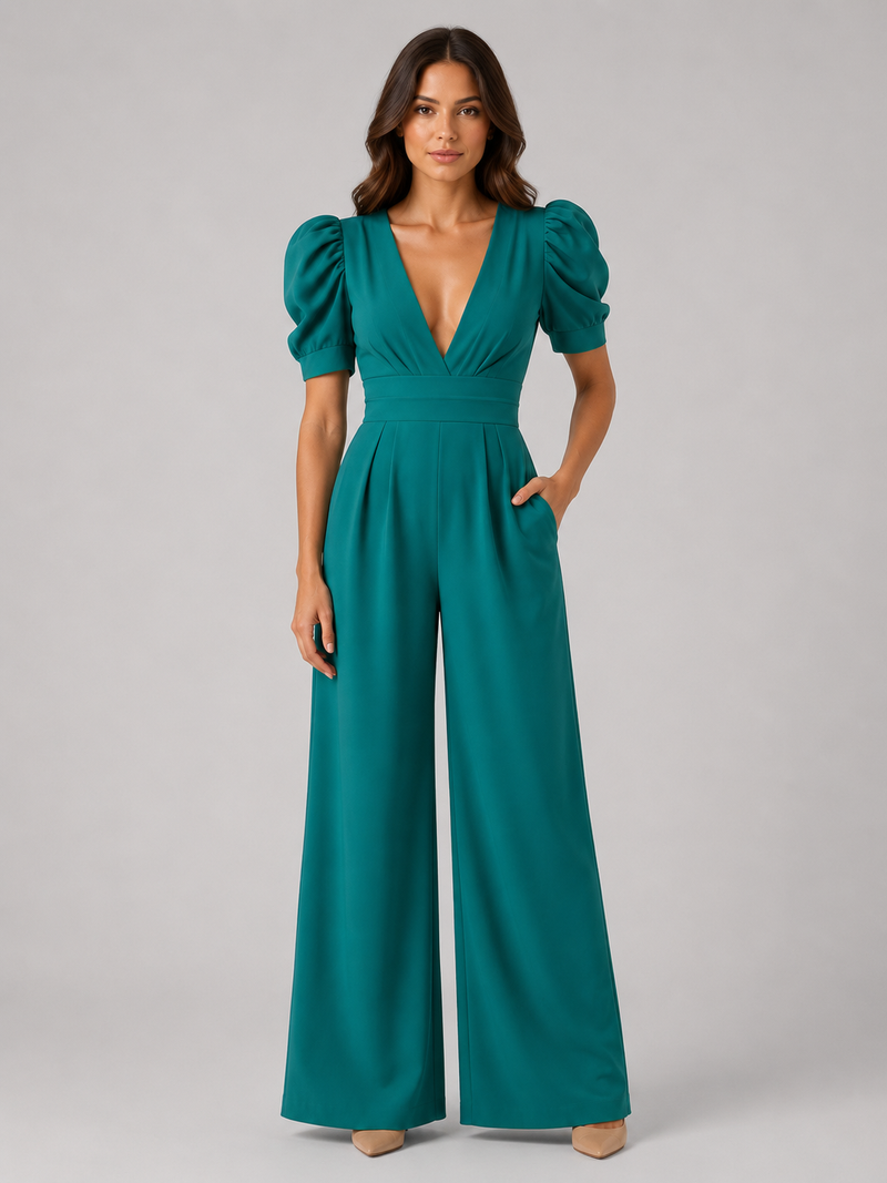 Women's Puff Sleeve Wide Leg Jumpsuit – Tailored Formal Style