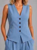 Women’s Sleeveless Waistcoat & Wide-Leg Trousers Set – Relaxed Tailored Co-Ord