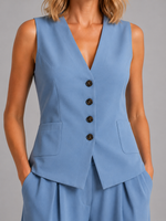 Women’s Sleeveless Waistcoat & Wide-Leg Trousers Set – Relaxed Tailored Co-Ord