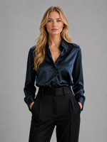 Women's Satin-Feel Blouse – Elegant Silky Drape