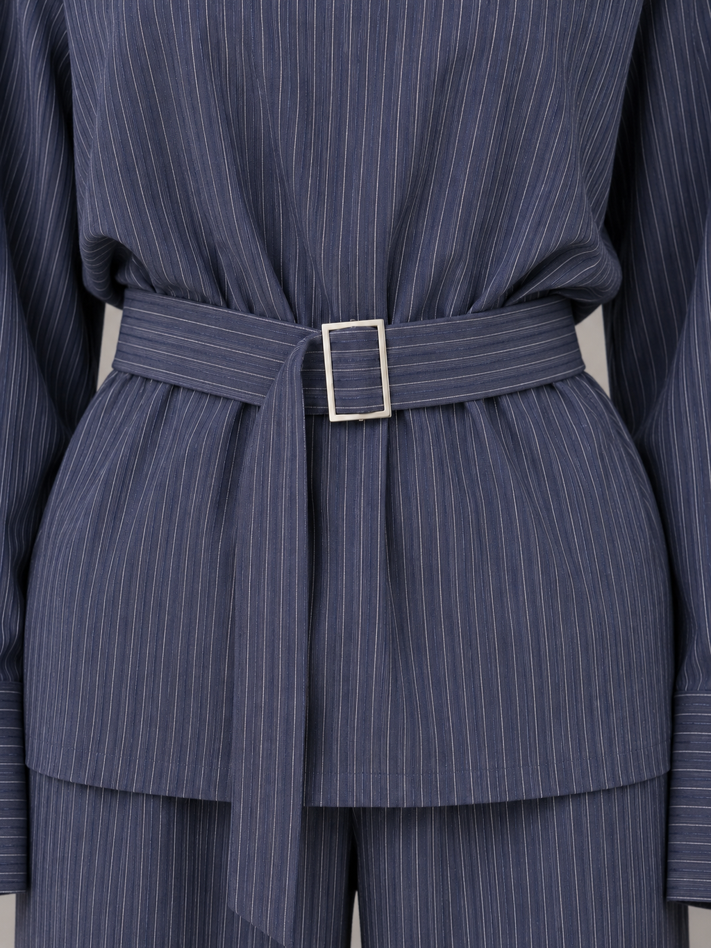 Women’s Pinstripe Two-Piece Set – High Neck Top & Wide Leg Trousers