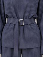 Women’s Pinstripe Two-Piece Set – High Neck Top & Wide Leg Trousers