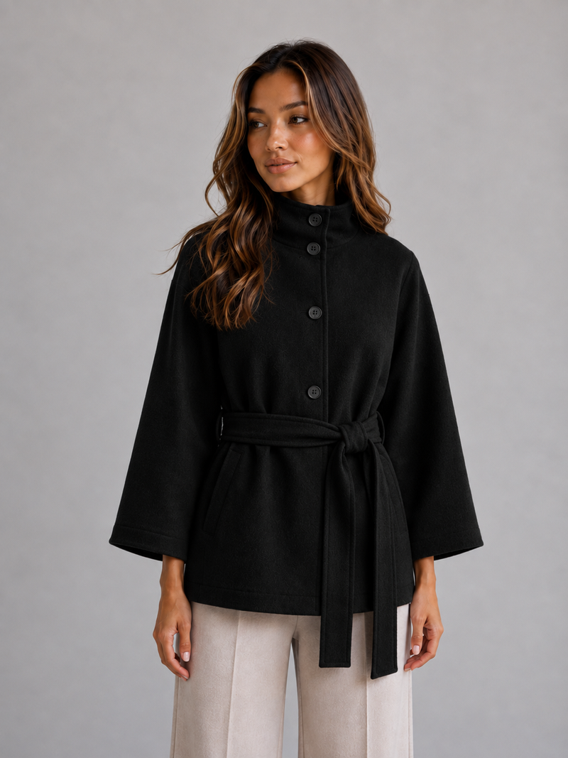 Women's Belted Cape Jacket – Stand Collar Wrap Coat