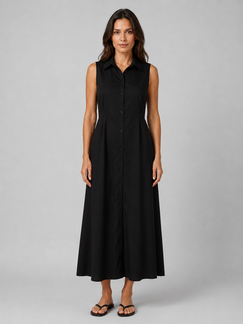 Women's Sleeveless Button Front Maxi Shirt Dress with Pockets – Flattering Fit