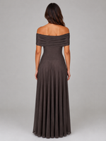 Women's Off Shoulder Mesh Maxi Dress – Ruched Evening Gown