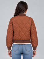 Women’s Quilted Bomber Jacket – Ribbed High Neck Zip-Up Coat