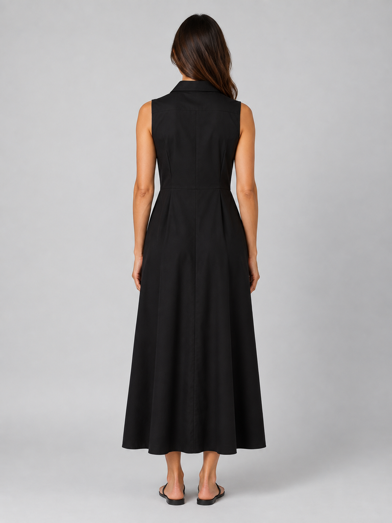 Women's Sleeveless Button Front Maxi Shirt Dress with Pockets – Flattering Fit