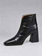 Women’s Leather Square Toe Ankle Boots – Block Heel & Back Zip