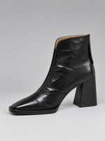 Women’s Leather Square Toe Ankle Boots – Block Heel & Back Zip