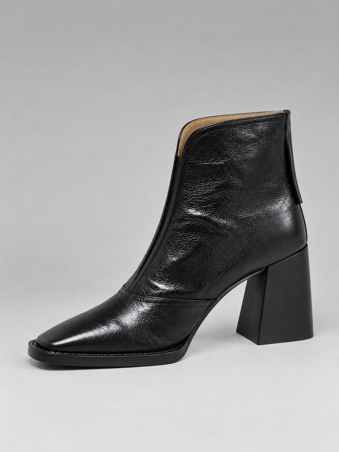 Women’s Leather Square Toe Ankle Boots – Block Heel & Back Zip