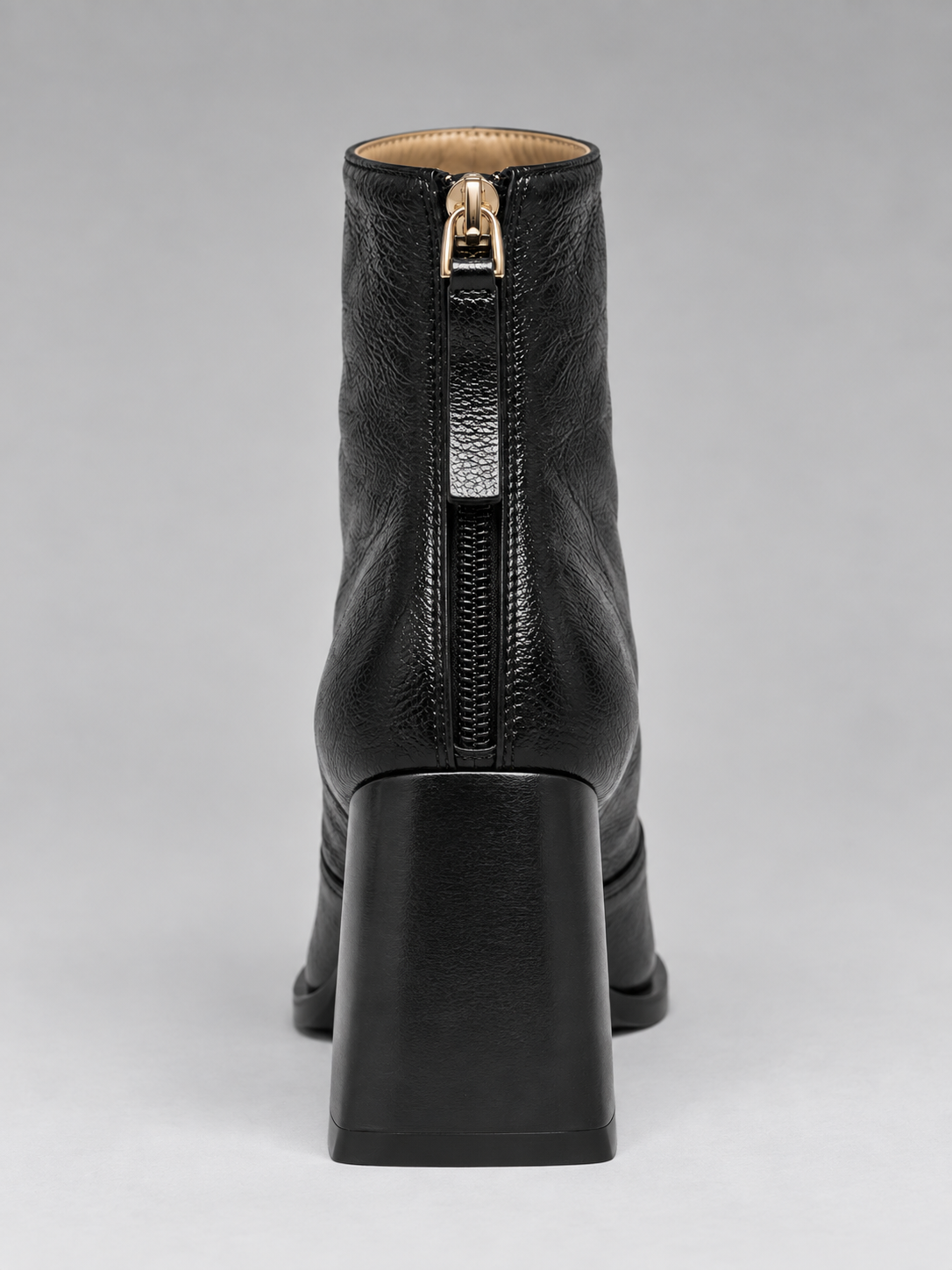 Women’s Leather Square Toe Ankle Boots – Block Heel & Back Zip