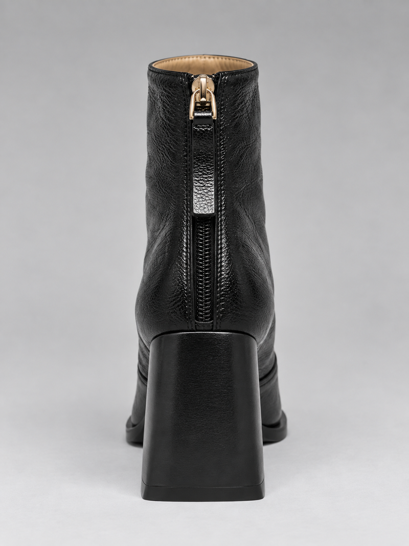Women’s Leather Square Toe Ankle Boots – Block Heel & Back Zip