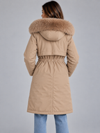 Women’s Long Hooded Winter Coat – Faux Fur Lined Drawstring Parka