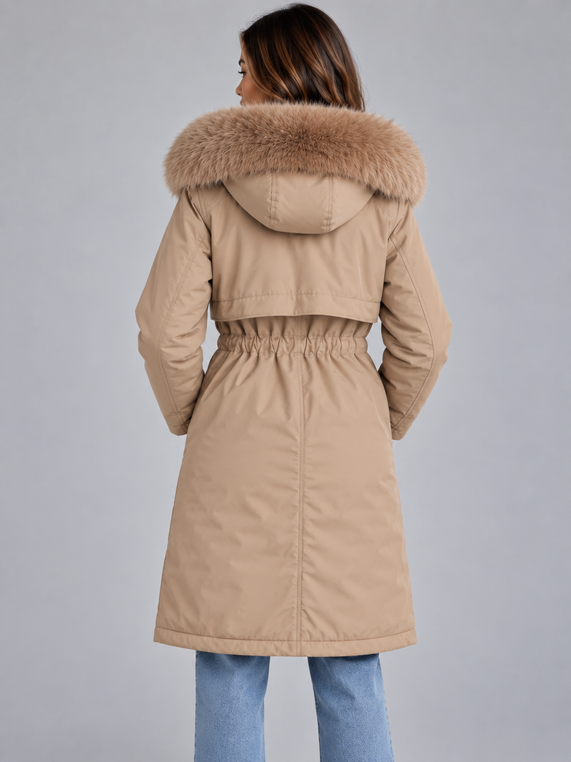 Women’s Long Hooded Winter Coat – Faux Fur Lined Drawstring Parka